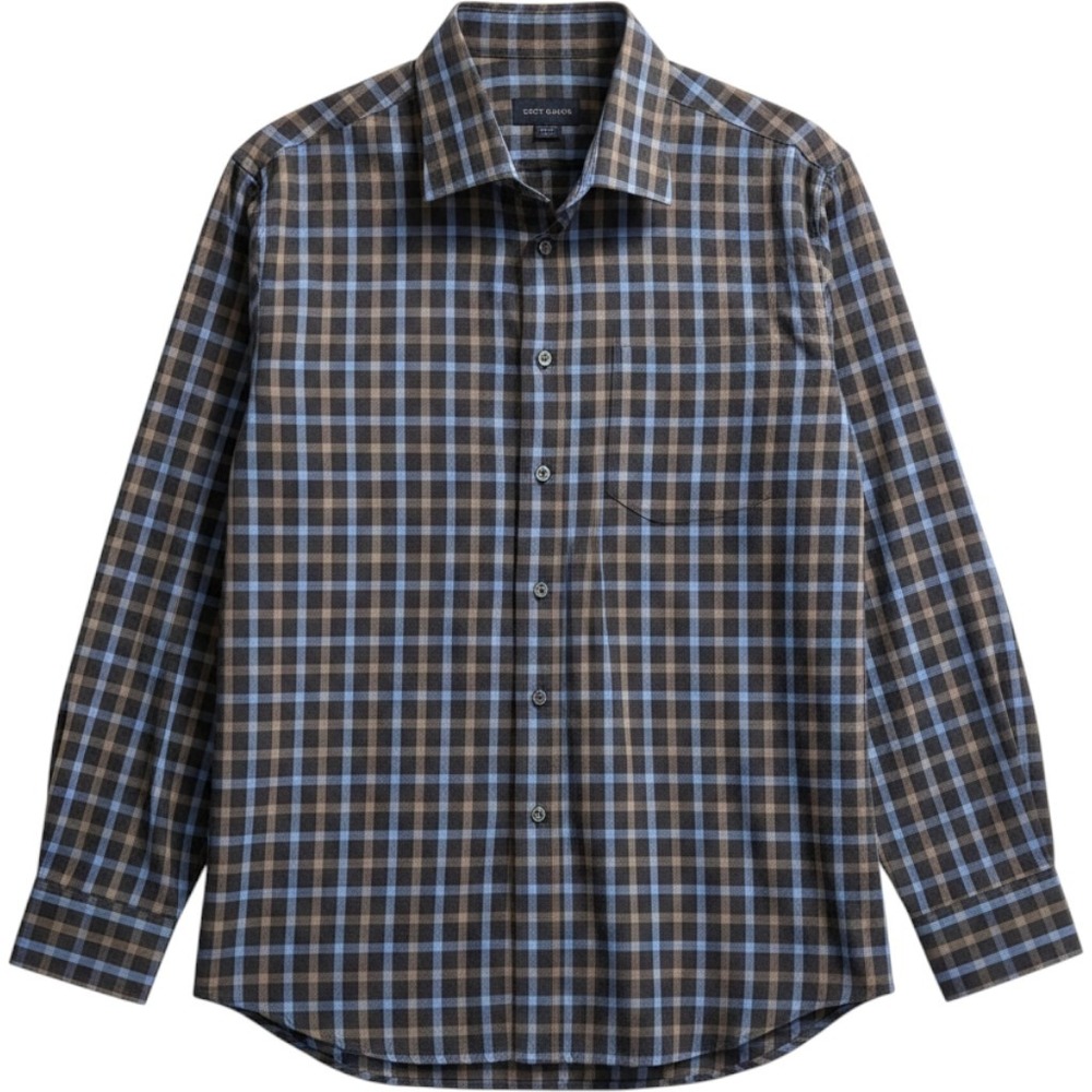 Scott Barber Mens XL Plaid Button Down Shirt Blue Brown Long Sleeve 100% Cotton